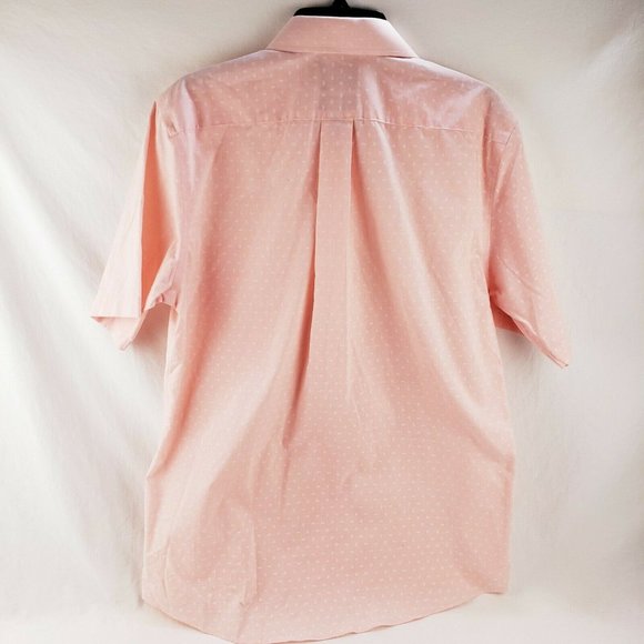 Stafford Pink Button Top Shirt with Small White Fish Long Sleeve Men's 15.5 S - Picture 2 of 4